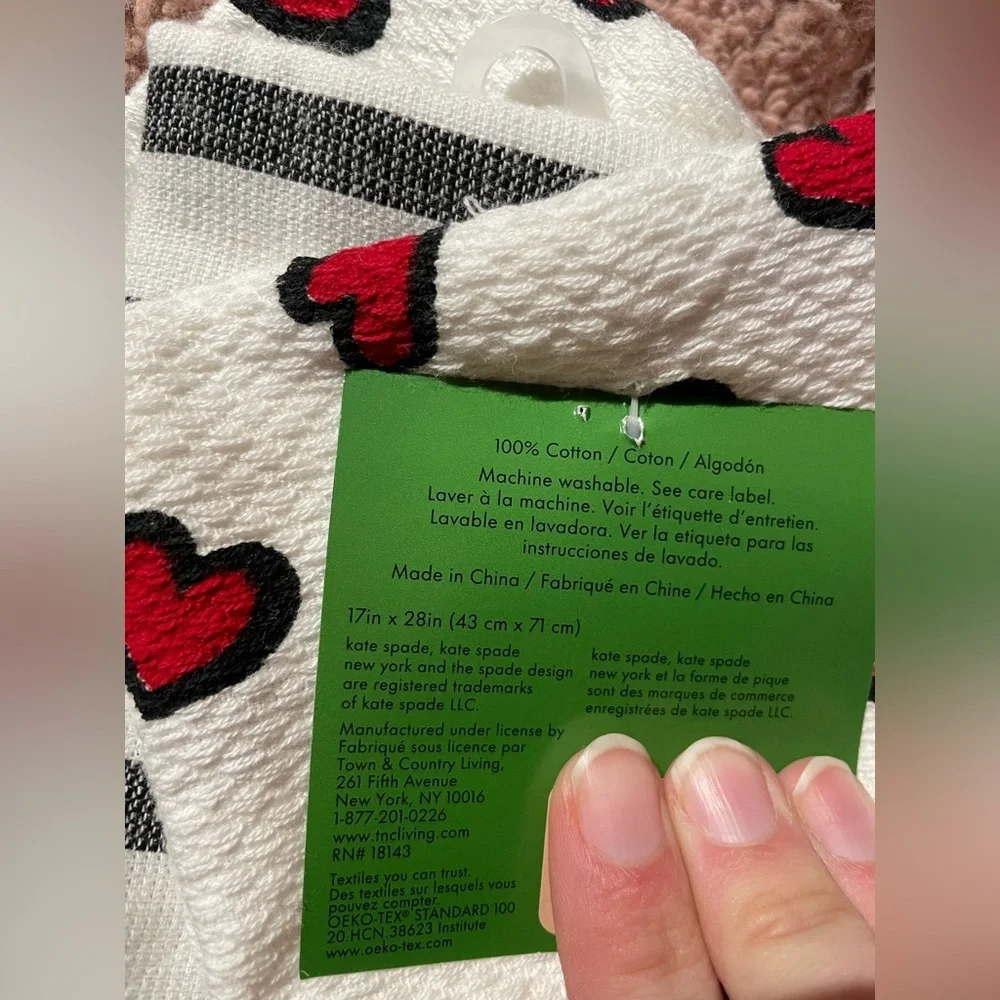 NWT Kate Spade New York Kitchen Towels White Red Hearts Set of 3